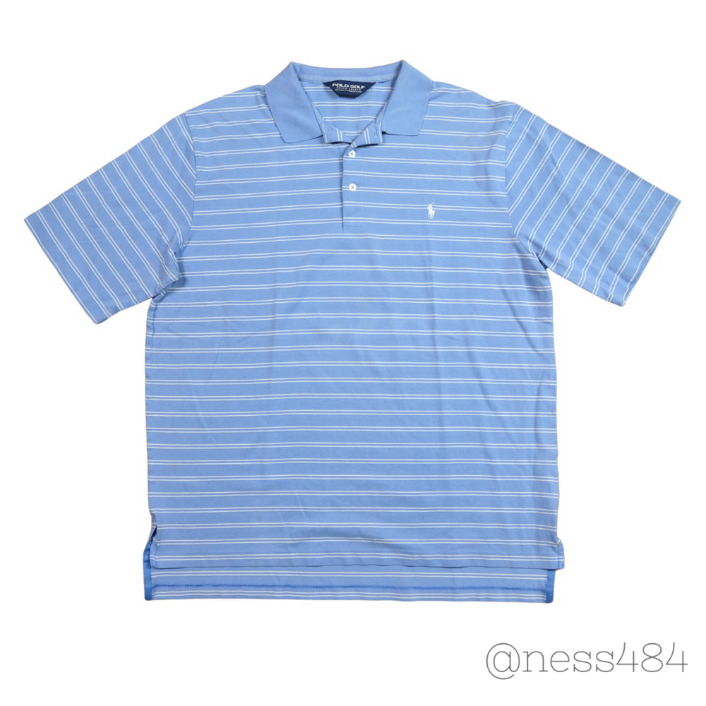 Polo Golf Ralph Lauren Mens Striped Short Sleeve Polo Shirt Blue White‎ Size L